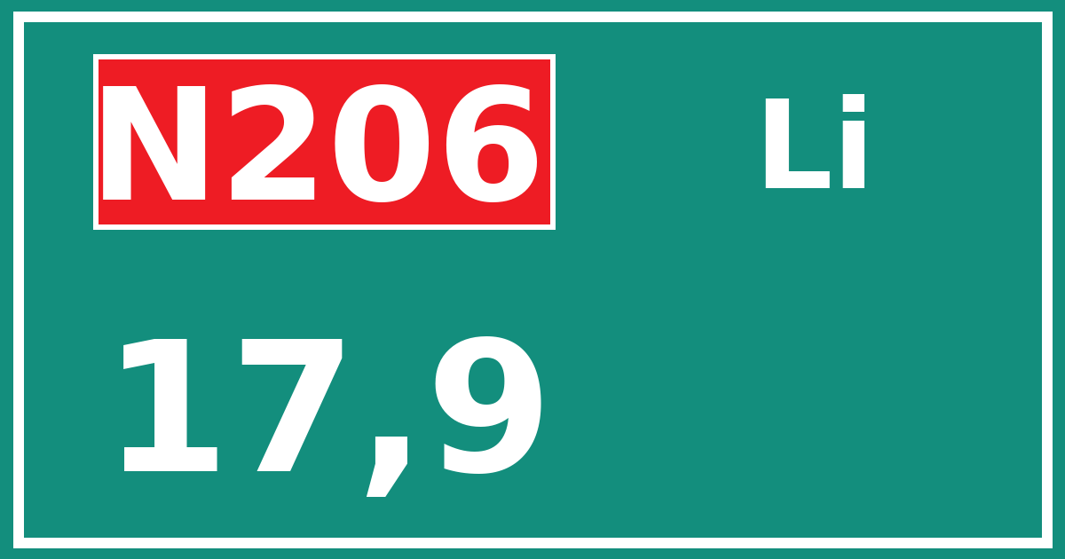 Hectometerbord N206 17,9 zijde Li