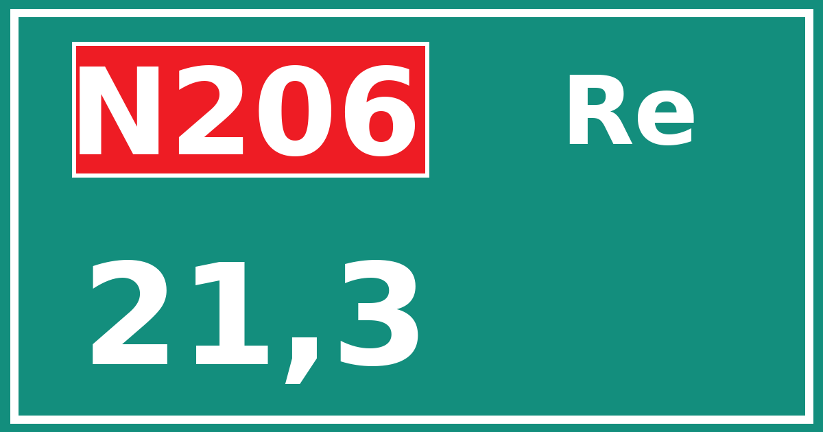 Hectometerbord N206 21,3 zijde Re