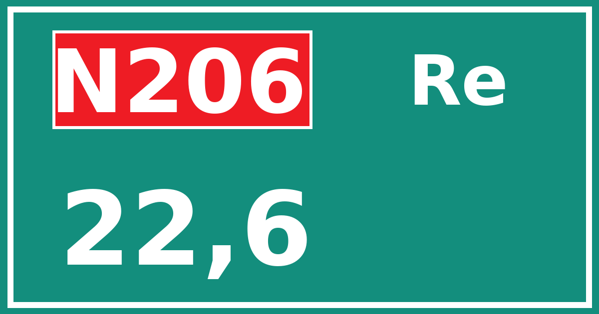 Hectometerbord N206 22,6 zijde Re