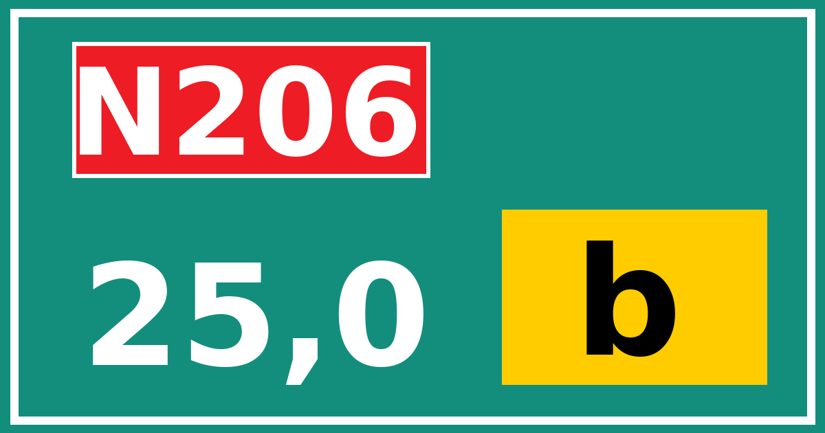 Hectometerbord N206 25,0 letter b