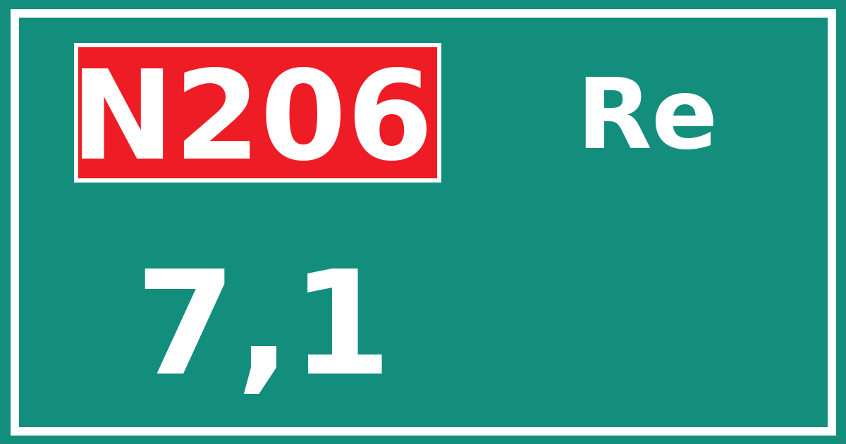 Hectometerbord N206 7,1 zijde Re