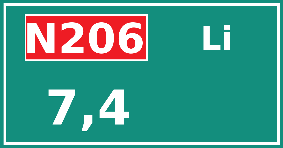 Hectometerbord N206 7,4 zijde Li
