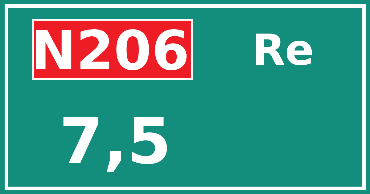 Hectometerbord N206 7,5 zijde Re