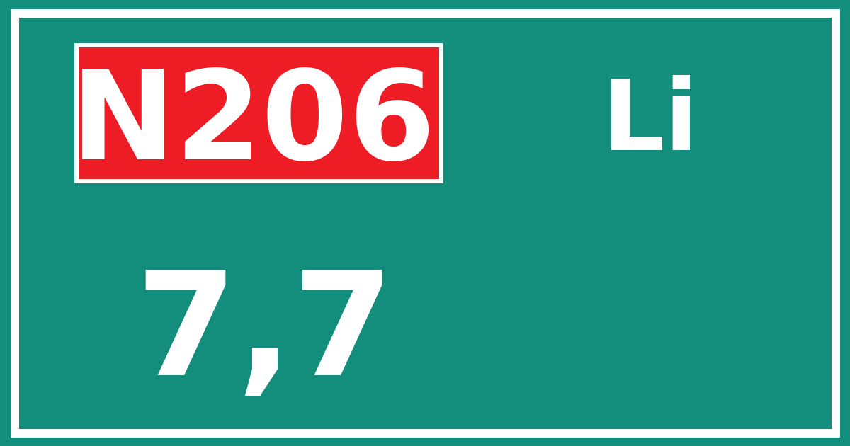 Hectometerbord N206 7,7 zijde Li