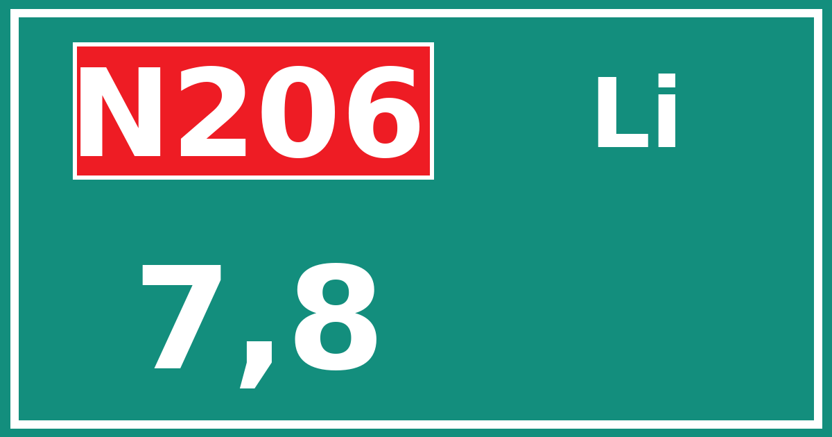 Hectometerbord N206 7,8 zijde Li