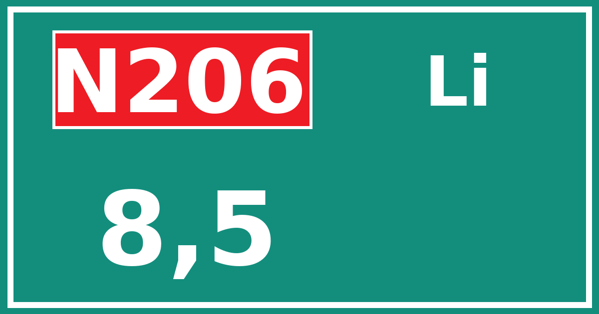 Hectometerbord N206 8,5 zijde Li