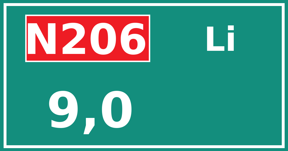 Hectometerbord N206 9,0 zijde Li