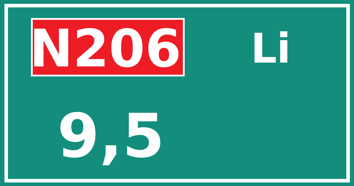 Hectometerbord N206 9,5 zijde Li
