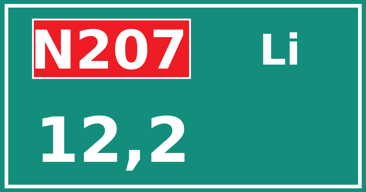 Hectometerbord N207 12,2 zijde Li