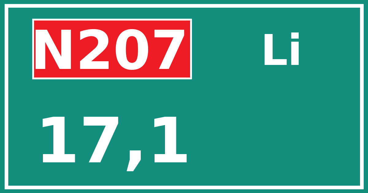 Hectometerbord N207 17,1 zijde Li