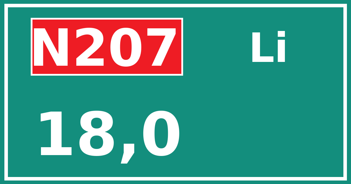 Hectometerbord N207 18,0 zijde Li