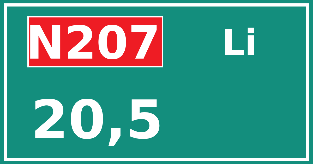 Hectometerbord N207 20,5 zijde Li