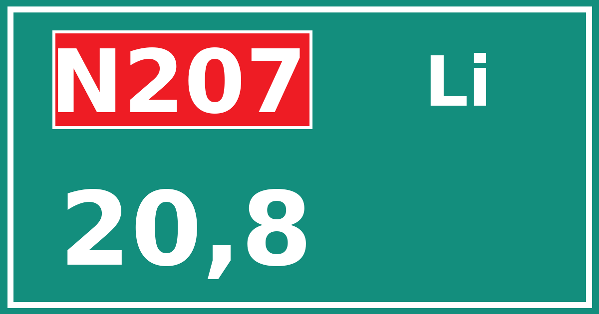 Hectometerbord N207 20,8 zijde Li