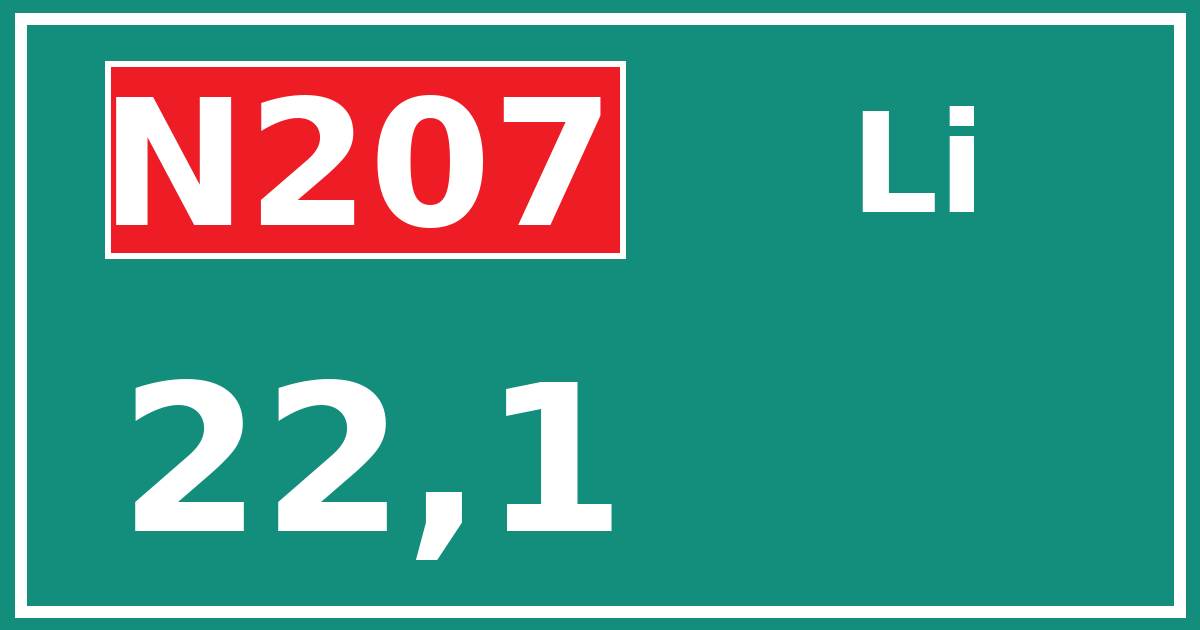 Hectometerbord N207 22,1 zijde Li