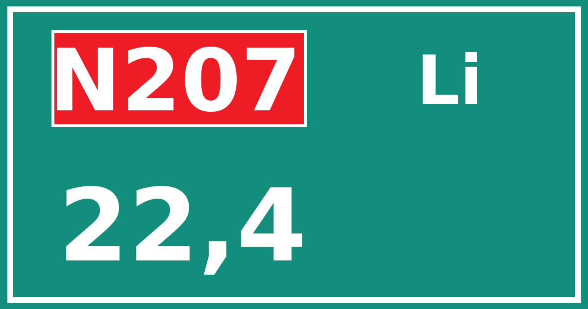 Hectometerbord N207 22,4 zijde Li