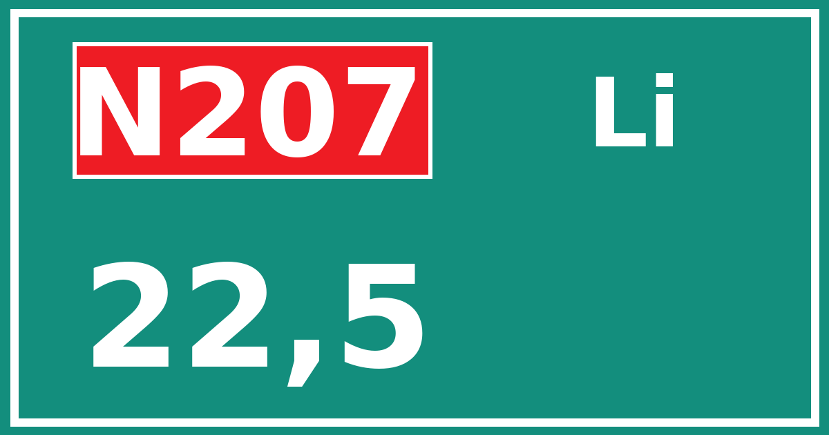 Hectometerbord N207 22,5 zijde Li