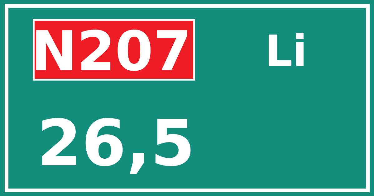 Hectometerbord N207 26,5 zijde Li