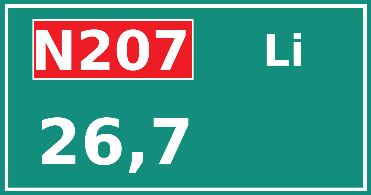 Hectometerbord N207 26,7 zijde Li