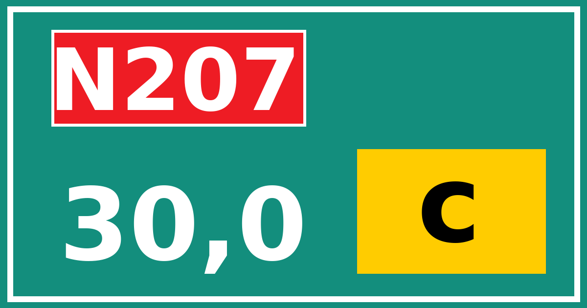 Hectometerbord N207 30,0 letter c