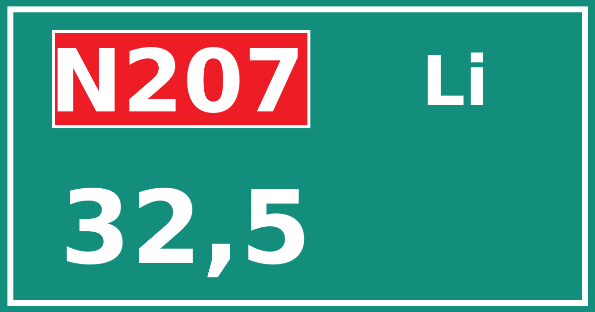 Hectometerbord N207 32,5 zijde Li