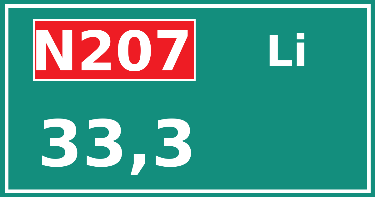 Hectometerbord N207 33,3 zijde Li