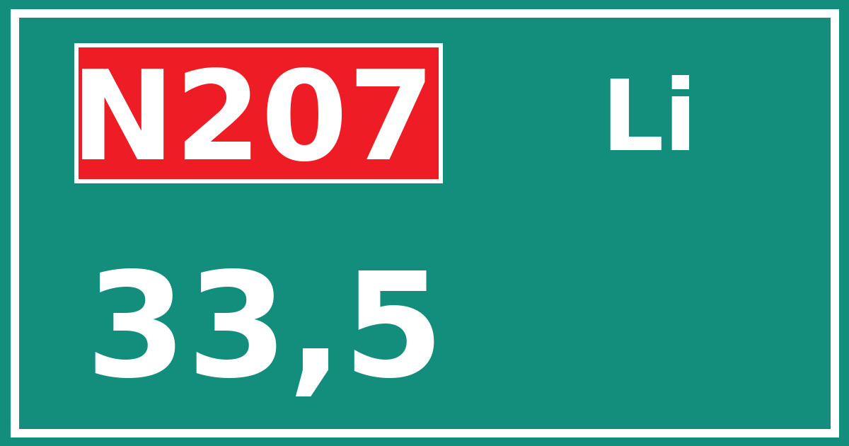 Hectometerbord N207 33,5 zijde Li