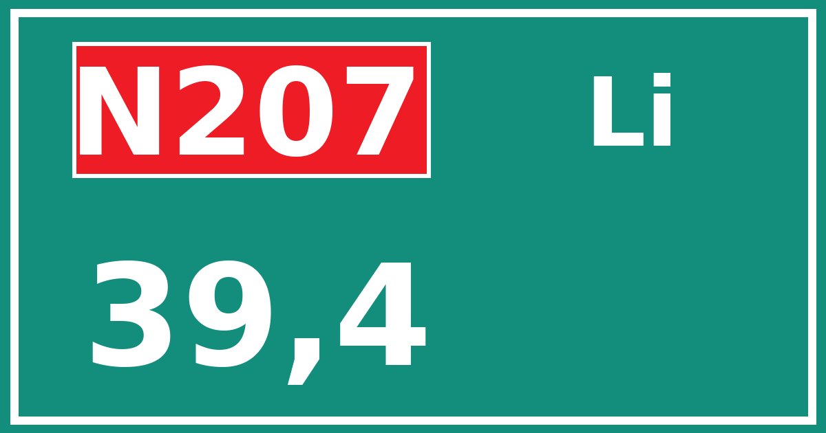 Hectometerbord N207 39,4 zijde Li