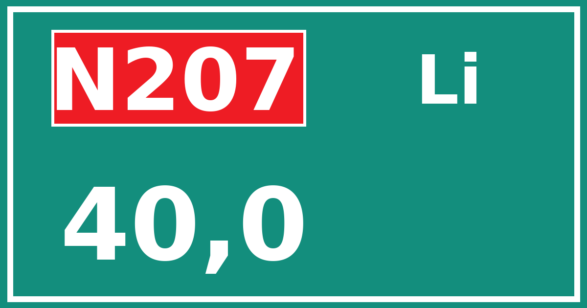 Hectometerbord N207 40,0 zijde Li