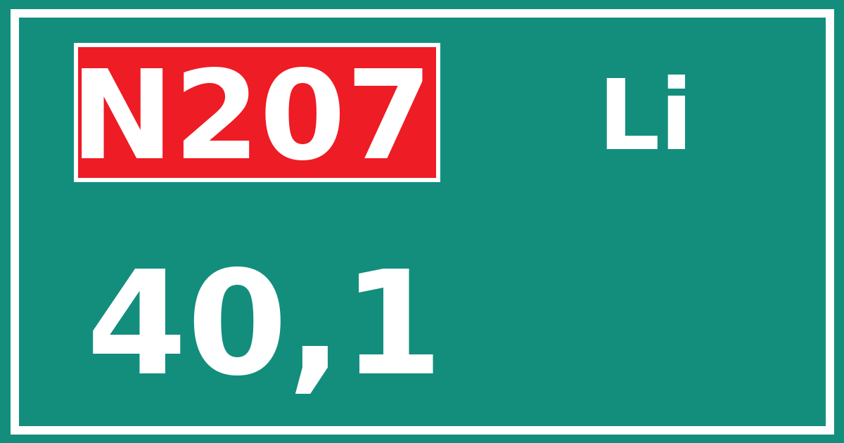 Hectometerbord N207 40,1 zijde Li
