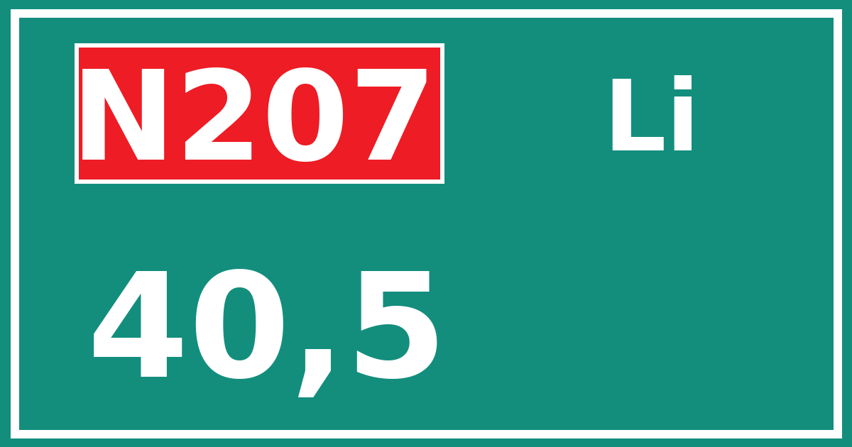 Hectometerbord N207 40,5 zijde Li