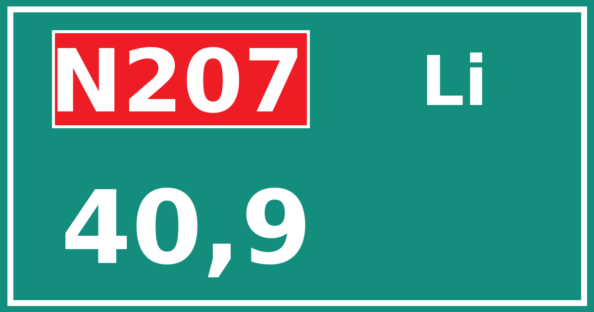 Hectometerbord N207 40,9 zijde Li