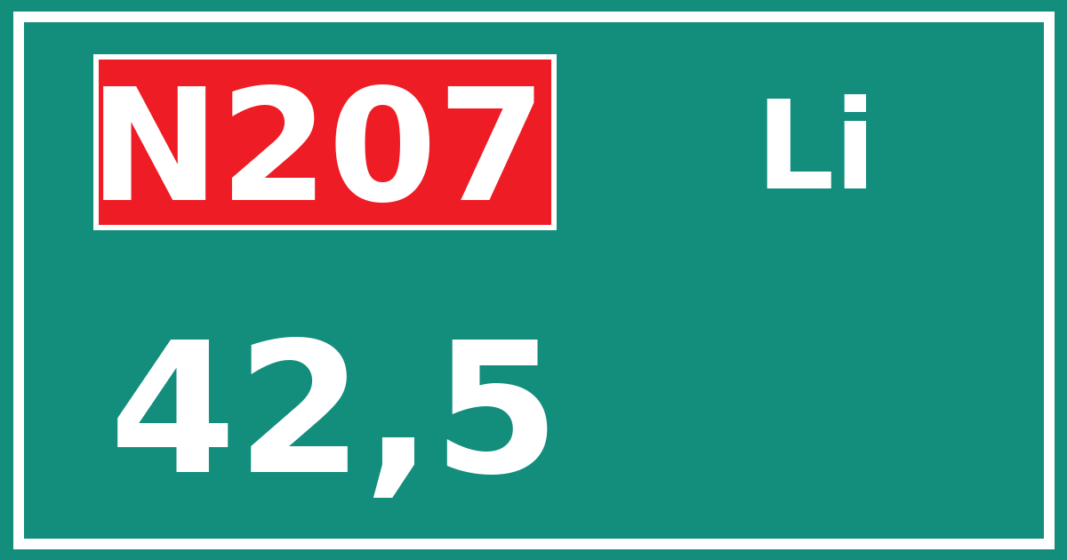 Hectometerbord N207 42,5 zijde Li