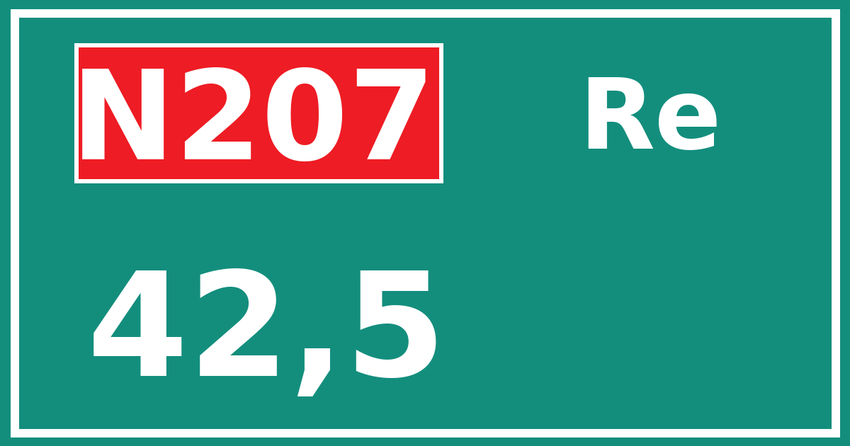Hectometerbord N207 42,5 zijde Re