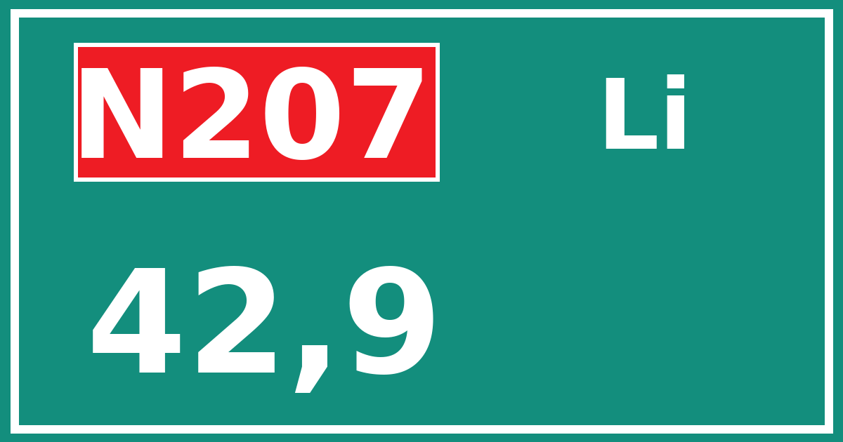 Hectometerbord N207 42,9 zijde Li