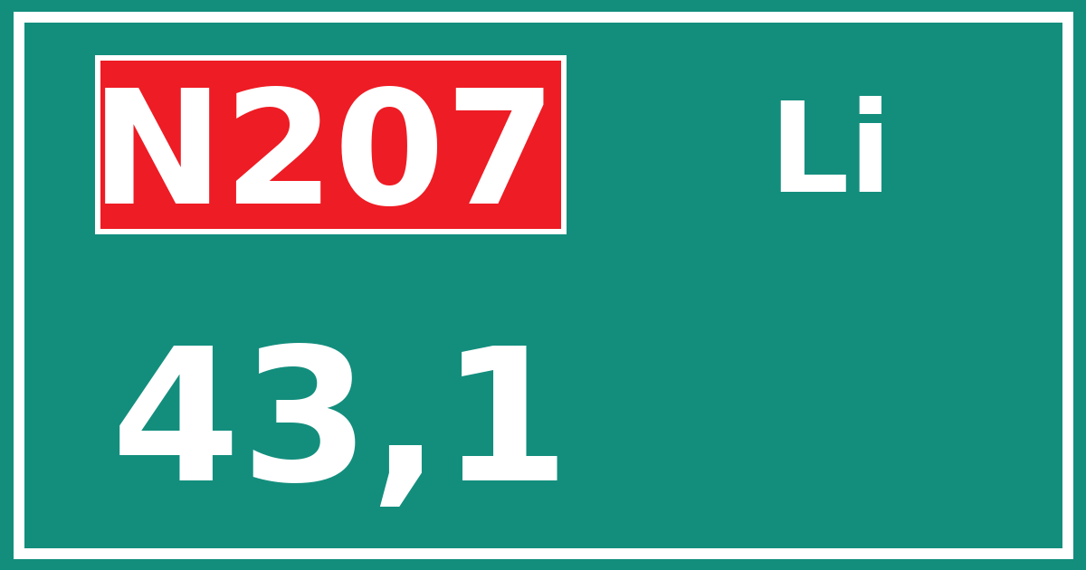 Hectometerbord N207 43,1 zijde Li