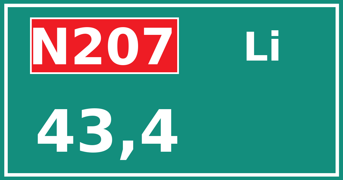 Hectometerbord N207 43,4 zijde Li