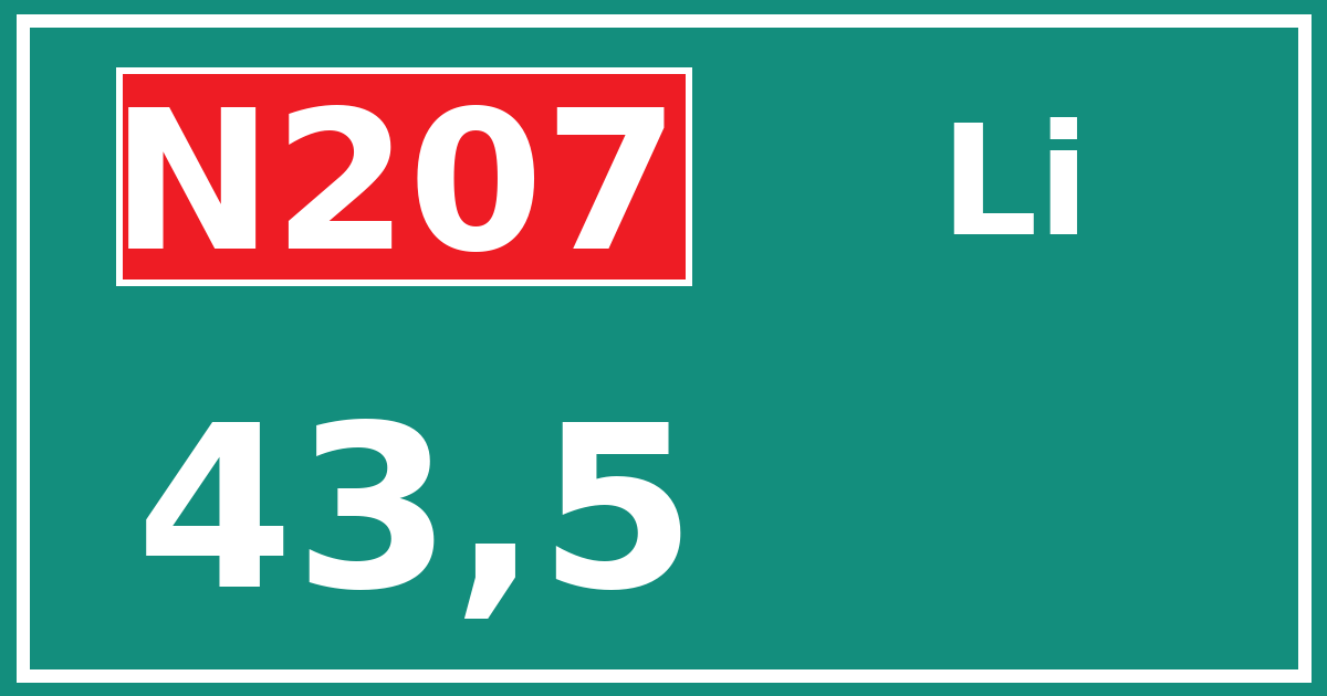 Hectometerbord N207 43,5 zijde Li