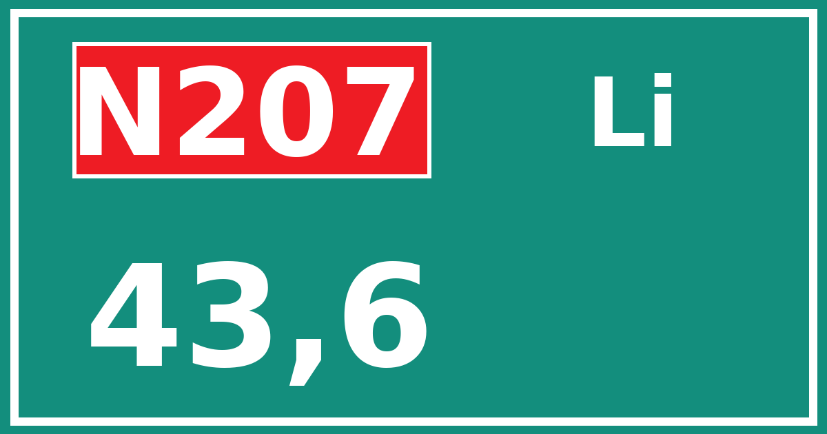 Hectometerbord N207 43,6 zijde Li