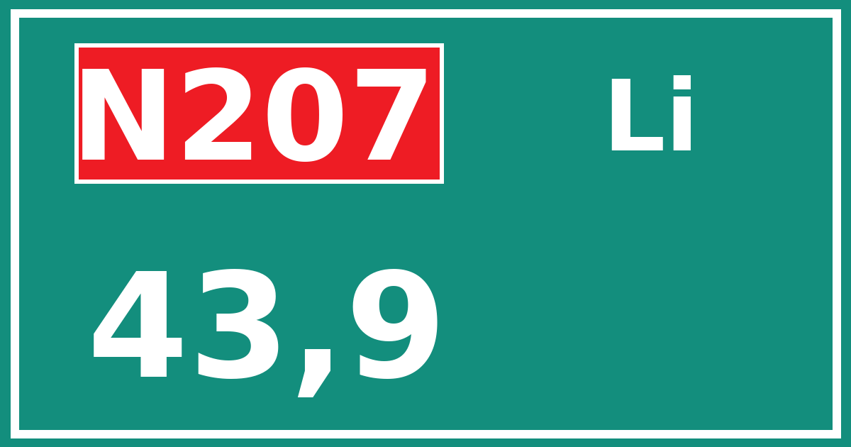 Hectometerbord N207 43,9 zijde Li