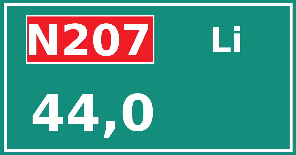 Hectometerbord N207 44,0 zijde Li