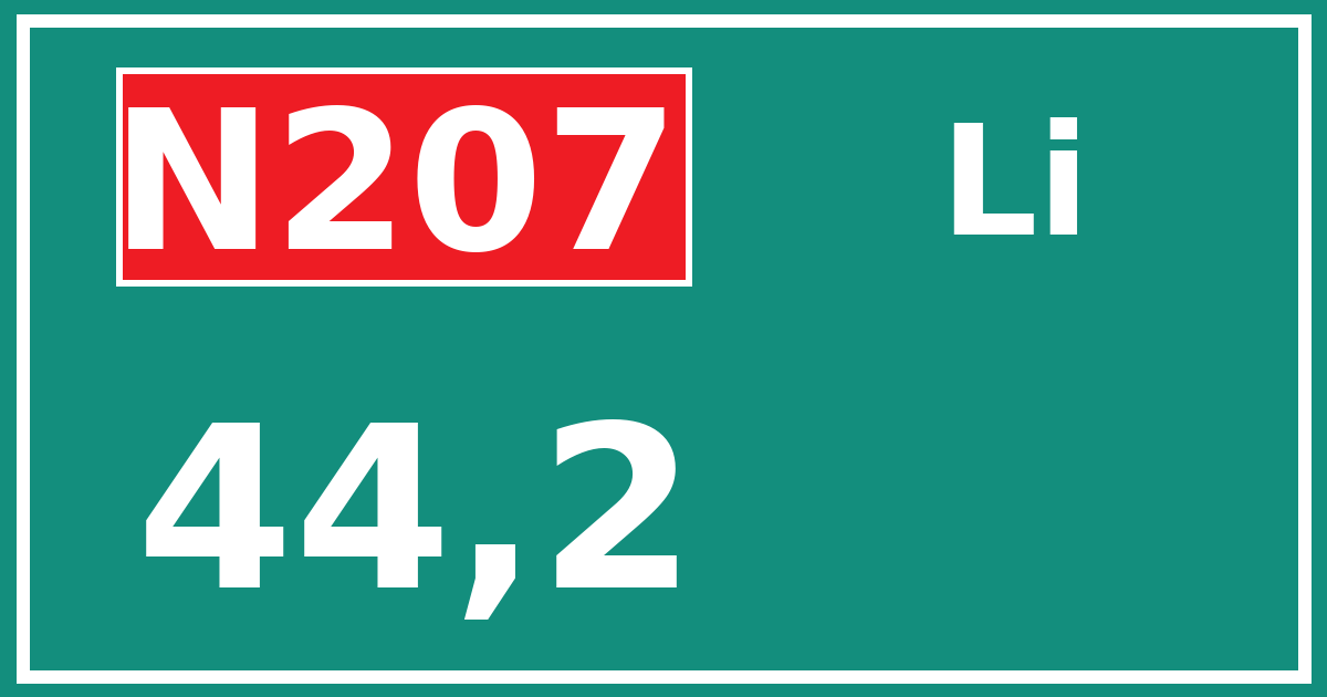 Hectometerbord N207 44,2 zijde Li