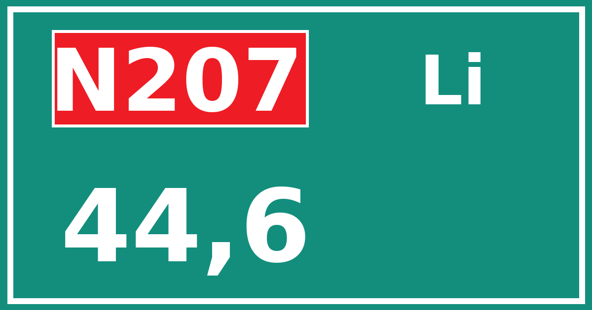 Hectometerbord N207 44,6 zijde Li