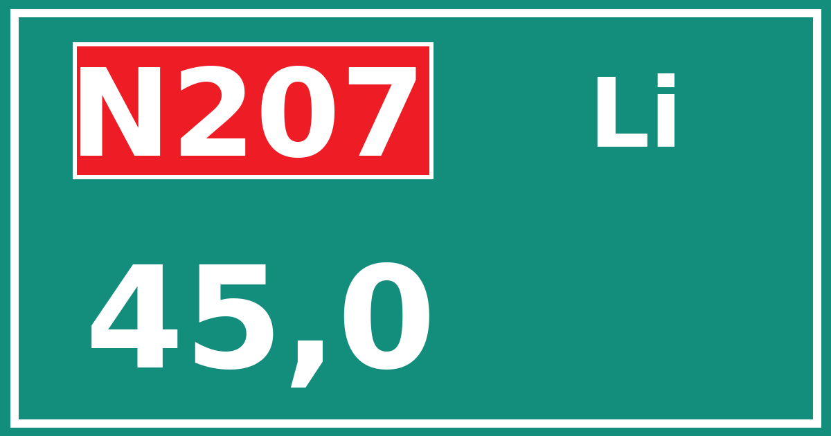 Hectometerbord N207 45,0 zijde Li
