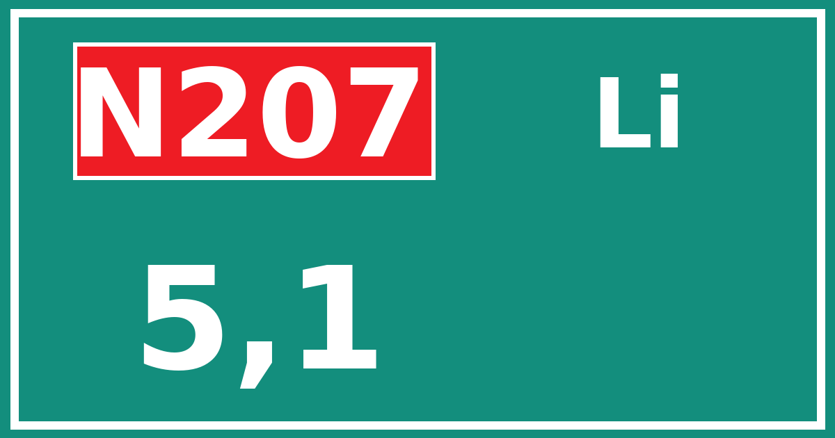 Hectometerbord N207 5,1 zijde Li