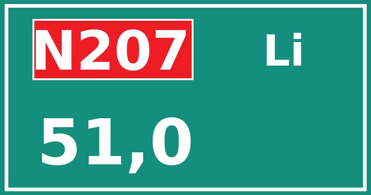 Hectometerbord N207 51,0 zijde Li