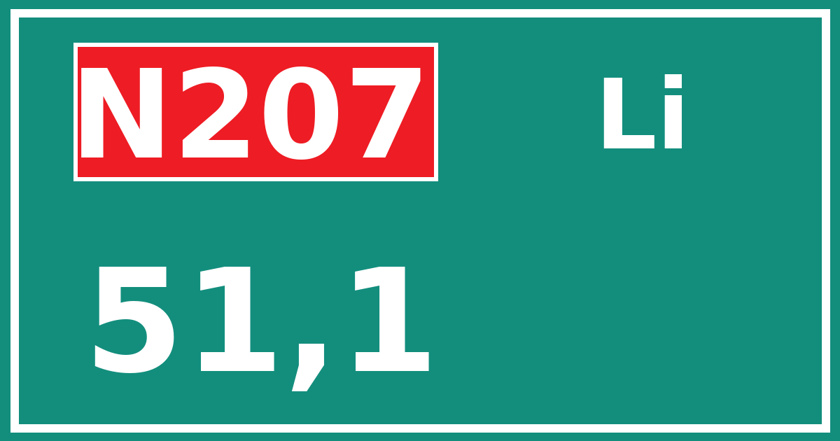 Hectometerbord N207 51,1 zijde Li
