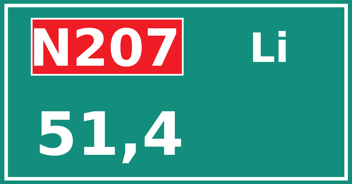 Hectometerbord N207 51,4 zijde Li