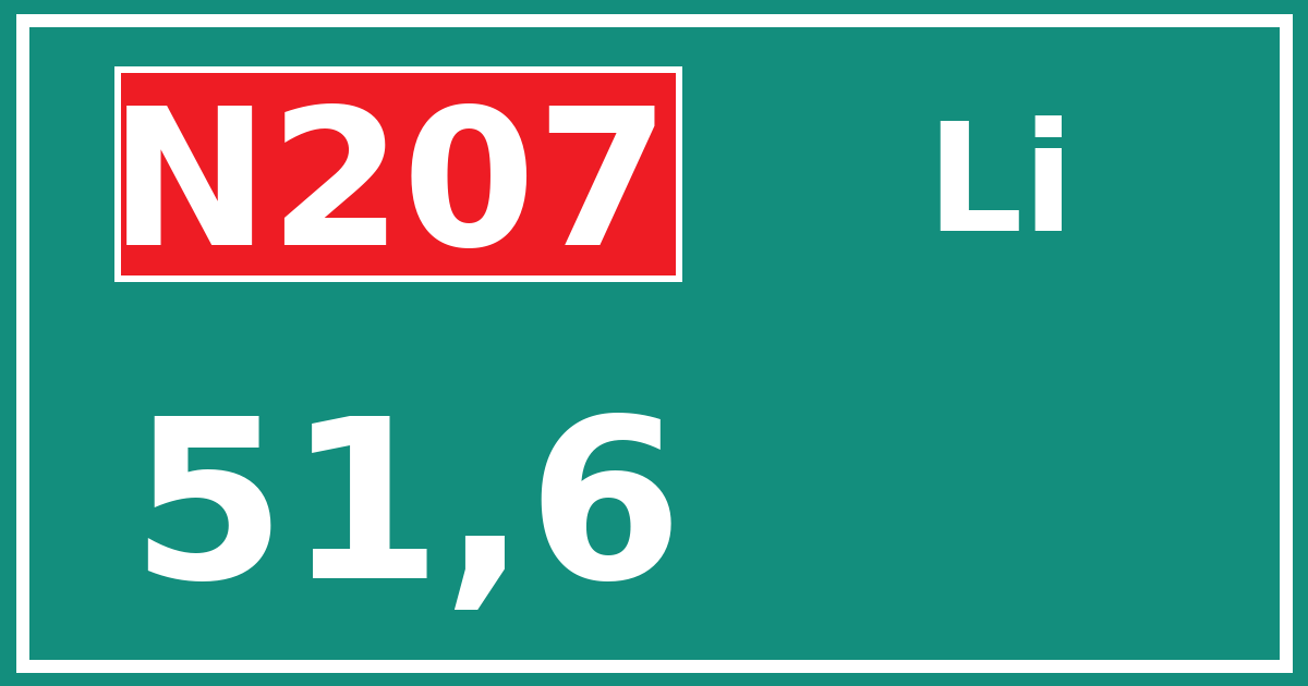 Hectometerbord N207 51,6 zijde Li