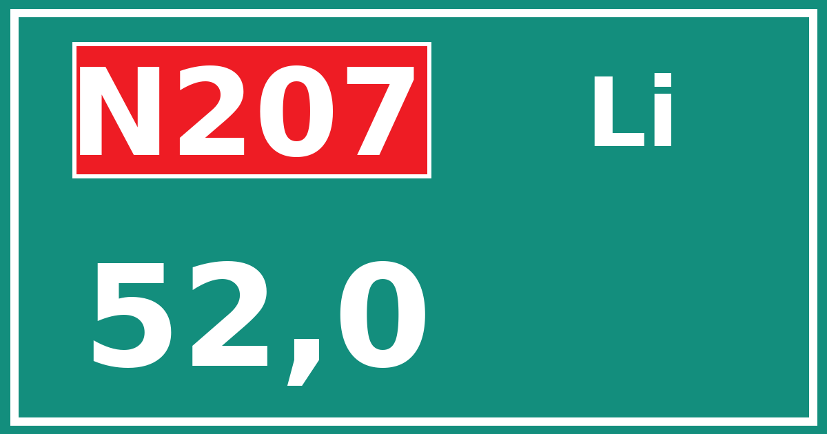 Hectometerbord N207 52,0 zijde Li