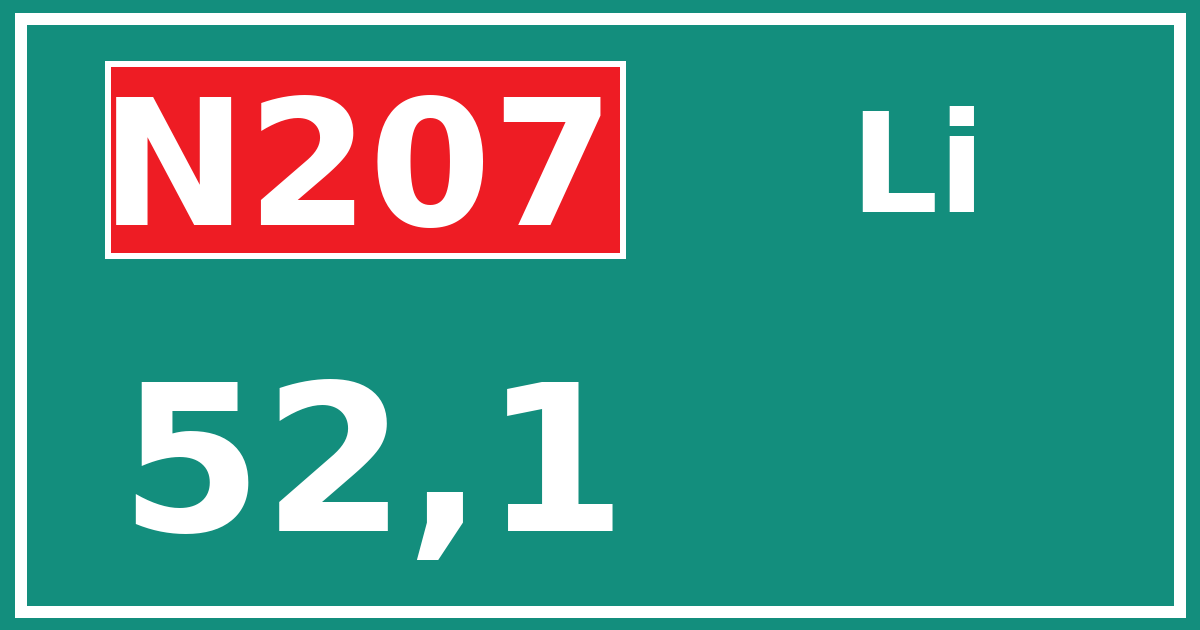 Hectometerbord N207 52,1 zijde Li